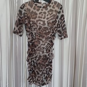 Leopard colored mini dress.